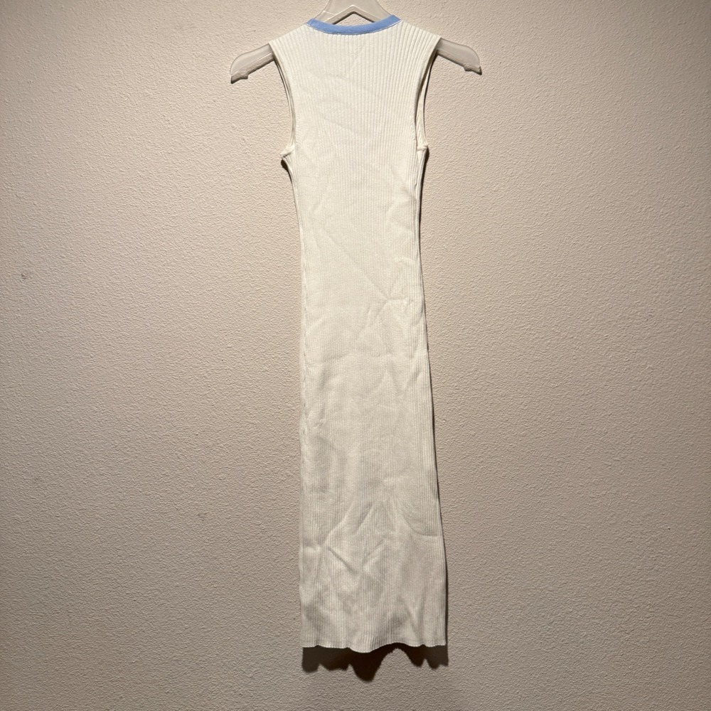 Calvin Klein Jeans Womens Ribbed Knit Button Front Midi Dress Cream Blue Small - Picture 8 of 8